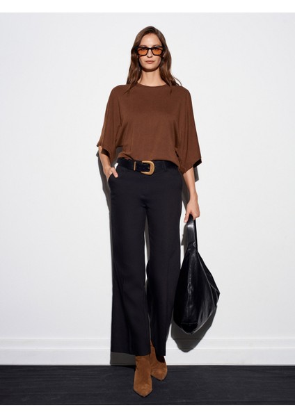 32207 Geniş Kollu T-Shirt-Kahve indirimleri