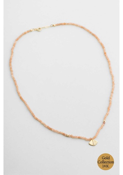 Deniz Kabuğu Figürlü Güneş Taşlı 42 cm 14 Ayar Altın Kolye