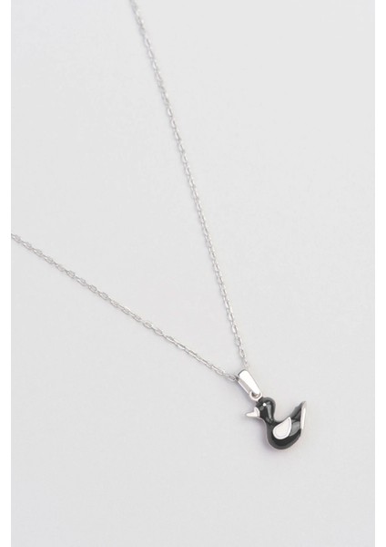 Siyah Ördek 18 Ayar Beyaz Altın Kaplama Gümüş 33 cm Çocuk Kolye