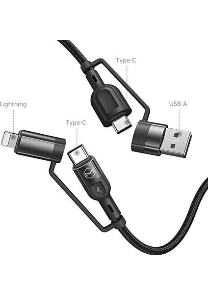 CA-8070 60W 3A 4IN1HIZLI Şarj Kablosu 1.2m-Siyah modelleri