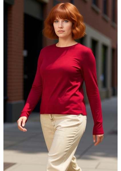 Viskon Bisiklet Yaka Esnek Örme Uzun Kollu Kadın Bluz Kaliteli Şık Rahat Modern Zarif Günlük