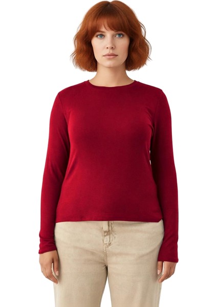 Viskon Bisiklet Yaka Esnek Örme Uzun Kollu Kadın Bluz Kaliteli Şık Rahat Modern Zarif Günlük modelleri