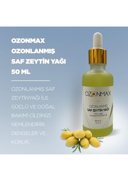 Ozonmax Ozonlanmış Saf Zeytin Yağı 50 ml Ozonlanmış Saf Zeytinyağı ile Güçlü ve Doğal Bakım! Cildinizi Nemlendirir, Dengeler ve Korur.