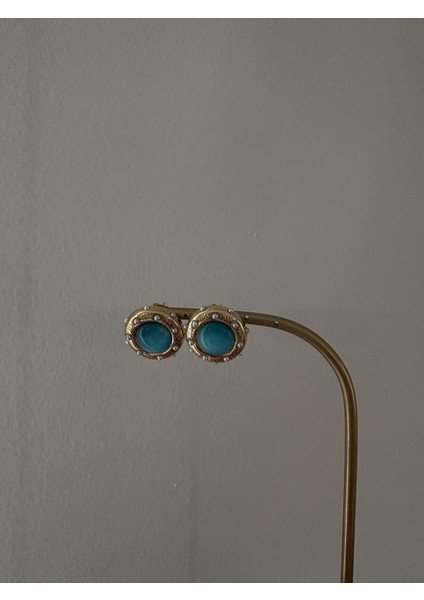 Turkuaz Inci Detay Yuvarlak Gold Çelik Küpe fiyatları