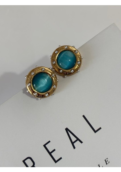 Turkuaz Inci Detay Yuvarlak Gold Çelik Küpe fırsatları