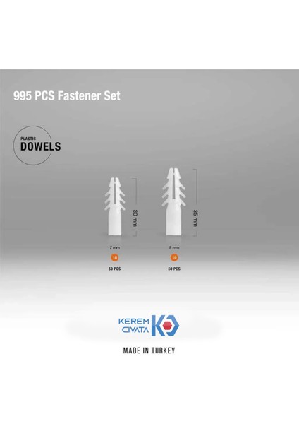995 Parça 24 Çeşit Full Vida, Dübel, Somun ve Pul Seti