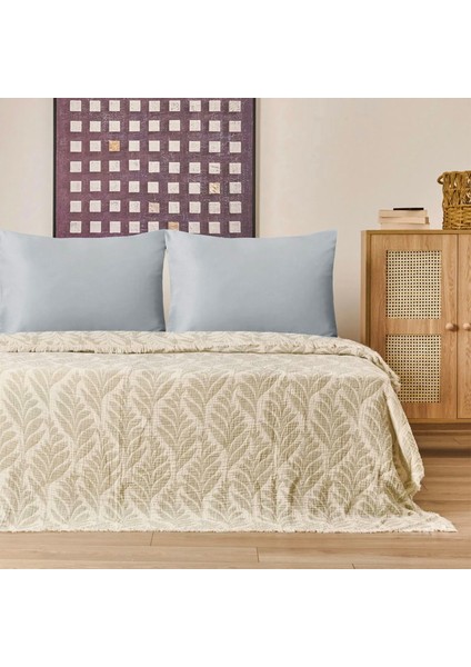 Soft Sardin Çift Kişilik Yatak Örtüsü - Ekru / Haki - 220X240 cm
