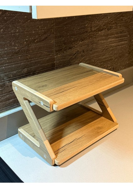 Lüks Ahşap Mutfak Tezgah Rafı 38X27X25, Estetik Raf, Çok Kullanışlı Raf, Baharatlık, Bardaklık