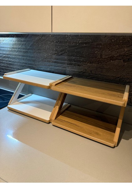 Lüks Ahşap Mutfak Tezgah Rafı 38X27X25, Estetik Raf, Çok Kullanışlı Raf, Baharatlık, Bardaklık