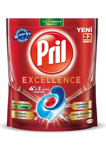 Pril Excellence 4 Ü 1 Arada Bulaşık Makinesi Deterjanı 22 Kapsül