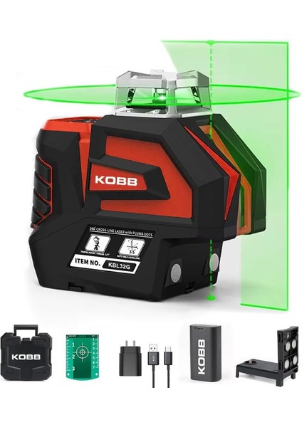 KBL32G Profesyonel Li-Ion Yatay 360° ve Dikey Otomatik Hizalamalı Yeşil Nokta Şakül ve Yeşil Çapraz Çizgi Distomat