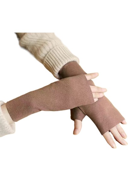 Bayan Kış Kendinden Isıtıcı Çift Taraflı Alman Kadife Yarım Parmaklı Ince Artı Kadife Parmaksız Sıcak Eldivenler (Yurt Dışından)