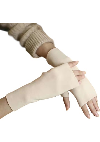 Bayan Kış Kendinden Isıtıcı Çift Taraflı Alman Kadife Yarım Parmaklı Ince Artı Kadife Parmaksız Sıcak Eldivenler (Yurt Dışından)