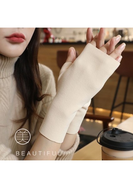 Bayan Kış Kendinden Isıtıcı Çift Taraflı Alman Kadife Yarım Parmaklı Ince Artı Kadife Parmaksız Sıcak Eldivenler (Yurt Dışından) fırsatları