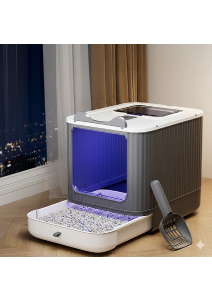 Uv Işıklı Kapalı Kedi Kumu Kabı