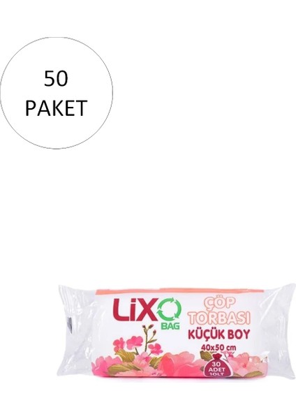Küçük Boy Çöp Torbası 40 x 50 cm 30 Lu Rulo x 50 Paket = 1.500 Adet (Şeffaf)