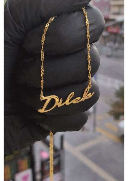 925 Ayar Gümüş 24 Ayar Altın Kaplama Isimli Kolye