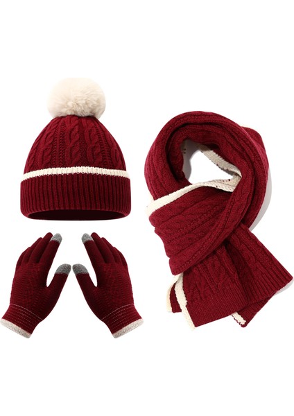 Kış Çocuk Şapka Eşarp Eldiven Üç Parçalı Seti (Yurt Dışından)