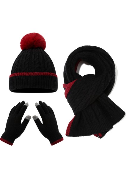 Kış Çocuk Şapka Eşarp Eldiven Üç Parçalı Seti (Yurt Dışından)