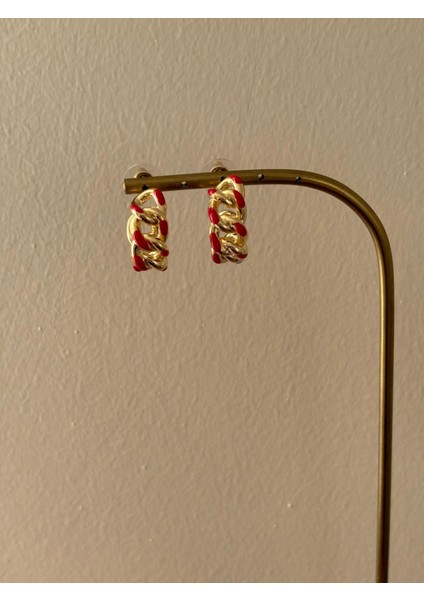 Kırmızı Gold Zincir Model Vip Çelip Küpe