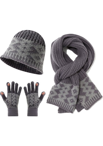 Kış Sıcak Örme Şapka Eşarp Eldiven Üç Parçalı Seti (Yurt Dışından)