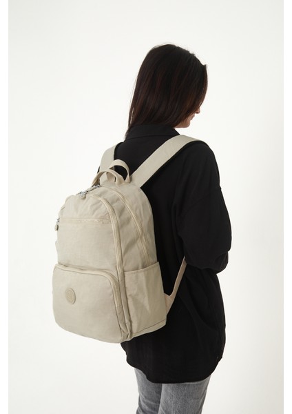 Sanmorris Glc Unisex 3060 Suya Dayanıklı Orta Boy Krinkıl Kumaş Çok Gözlü Siyah Laptop Okul ve Seyahat Sırt Çantası