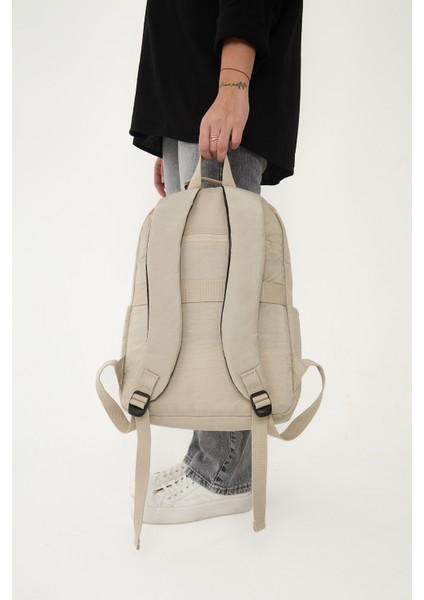 Sanmorris Glc Unisex 3060 Suya Dayanıklı Orta Boy Krinkıl Kumaş Çok Gözlü Siyah Laptop Okul ve Seyahat Sırt Çantası