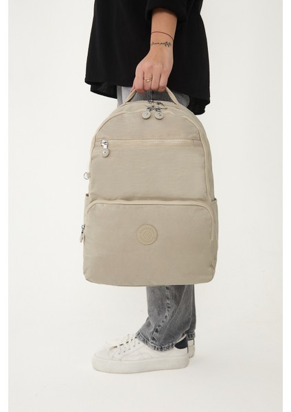 Sanmorris Glc Unisex 3060 Suya Dayanıklı Orta Boy Krinkıl Kumaş Çok Gözlü Siyah Laptop Okul ve Seyahat Sırt Çantası