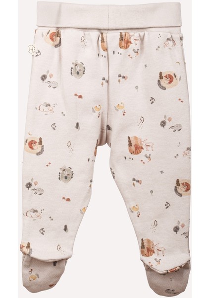%100 Organik Pamuk Gots Sertifikalı Patikli Orman Desenli Bebek & Yenidoğan Pantolon - Taş Rengi fiyatları