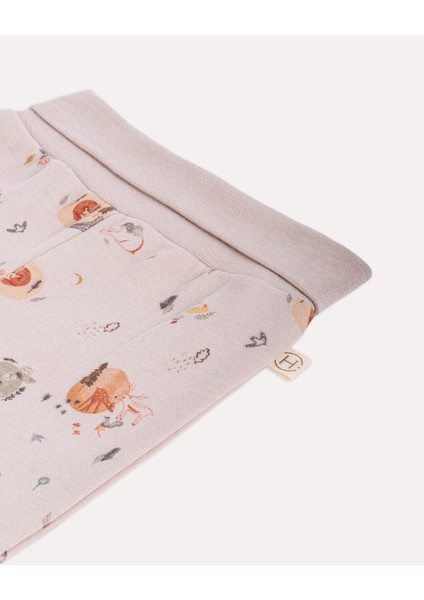 %100 Organik Pamuk Gots Sertifikalı Patikli Orman Desenli Bebek & Yenidoğan Pantolon - Taş Rengi fırsatları