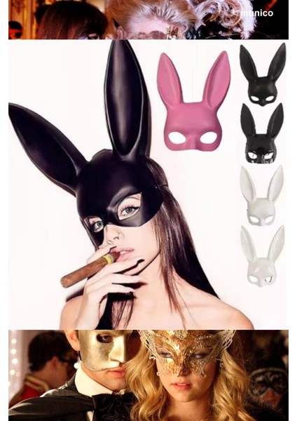 3 Adet Siyah Uzun Kulaklı Tavşan Maskesi Ekstra Lüks Yumuşak Plastik Lastik Rahat Kullanım Hallowen indirimleri