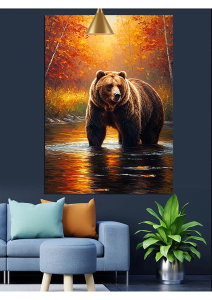 Gün Batımında Yürüyen Kahverengi Ayı Dekoratif Kanvas - Mdf Ahşap Tablo modelleri