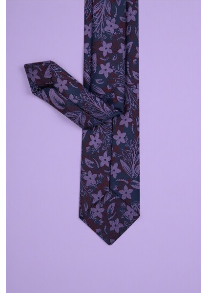 Slim Çiçekli Mor Kravat & Mendil modelleri