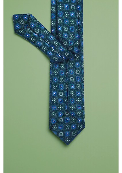 Slim Mozaik Desen Yeşil Kravat & Mendil modelleri