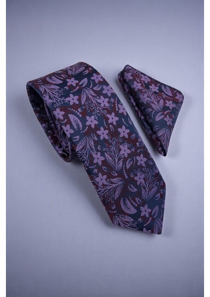 Çiçekli Mor Kravat & Mendil
