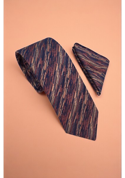 Çizgili Turuncu Kravat & Mendil