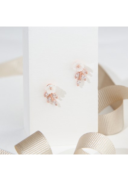 925 Ayar Rose Kaplama Manolya Çiçekli Yaprak Model Gümüş Küpe fiyatları