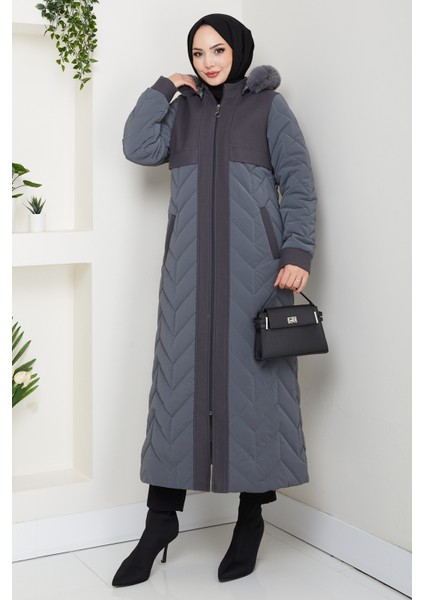 Kadın Astarlı Kaşe Detaylı Tam Boy Nova Kapitone Mont -PMK483 fiyatları