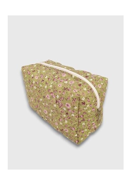 Makyaj Çantası | Makeup Bag | Kapitone Bakım Seyahat Kozmetik Çantası (Yeşil)