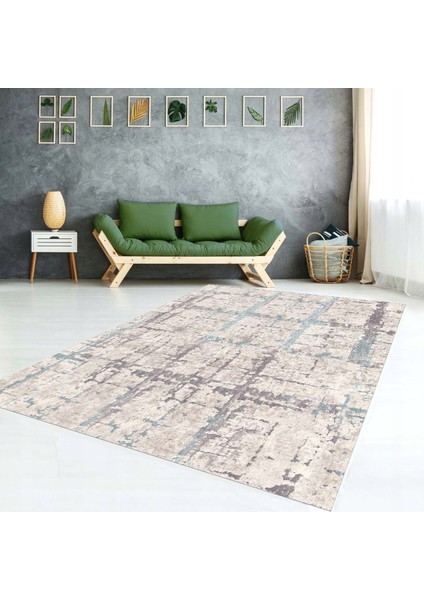 Mavi Jet Desenli Yıkanabilir, Modern Lastikli Halı Örtüsü