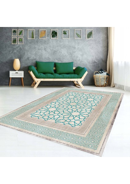 Yıldız Desenli Yıkanabilir, Modern Lastikli Halı Örtüsü