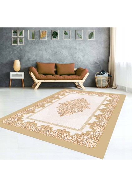 Gold Detaylı Göbekli Yıkanabilir,lastikli Halı Örtüsü
