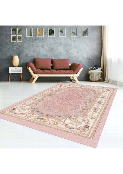 Pembe Detay Yıkanabilir,lastikli Halı Örtüsü
