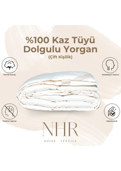 %100 Kaz Tüyü Dolgulu %90 Gıdık Antibakteriyel, Isı Dengeleyici, Çift Kişilik Yorgan / 195X215
