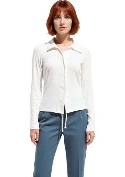 Kadın Polo Yaka Düğmeli Esnek Örme Uzun Kollu Kaliteli Şık Rahat Modern Zarif Günlük modelleri