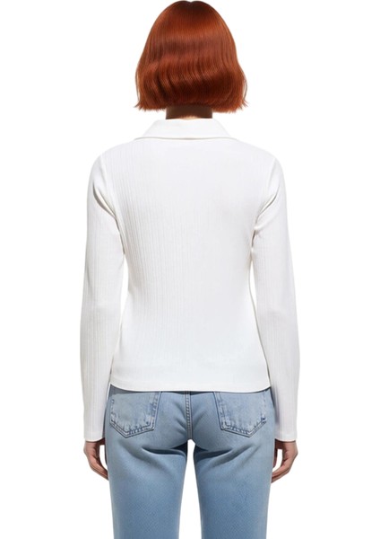 Kadın Polo Yaka Düğmeli Esnek Örme Uzun Kollu Kaliteli Şık Rahat Modern Zarif Günlük fırsatları