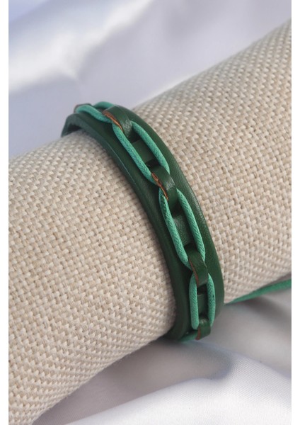 Bfs Yeşil Renk Deri Ipli Erkek Bileklik