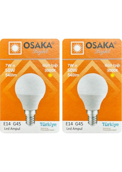 (2 adet) Osaka 7W (50W) Sarı IŞIK E14 DUYLU (Ince Duy) LED Mini Ampul