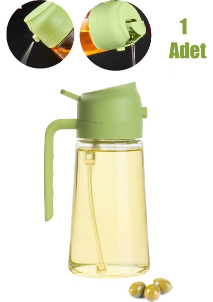 Çok Amaçlı Cam Sprey Şişe -Yağdanlık Limon Sirke Sos Püskürtücü, Sızdırmaz Yağlık Yeşil 600 ml