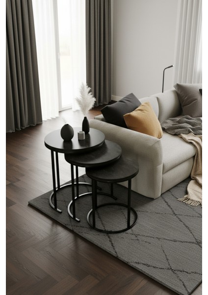 3'lü C Zigon Sehpa Seti Siyah Metal Kartal Tabla Yan Sehpa fiyatları